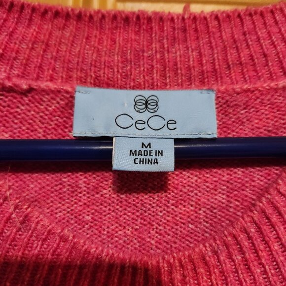 CeCe Women’s Size Medium Pink “Ski” Sweater Crew Neck Oversized Winter Knit - Picture 5 of 6